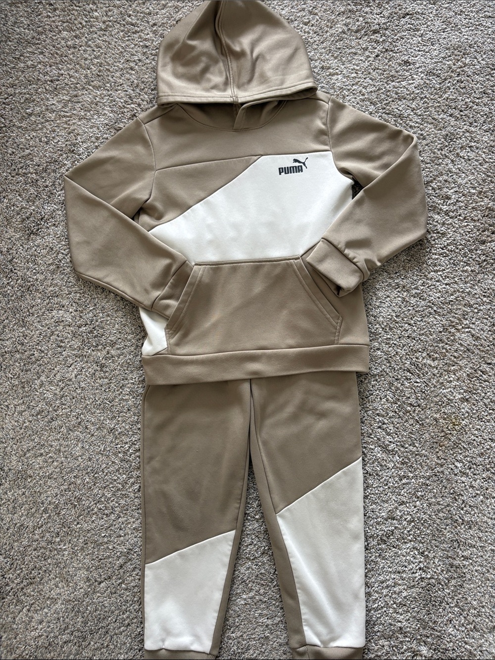 Puma Kids Beige and Cream Colorblock Joggers